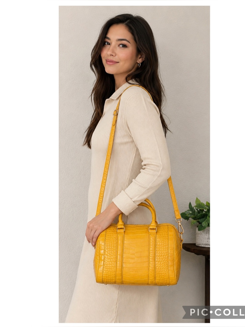 NWT Sassy Jones Yellow Croc Embossed Satchel Crossbody Statement Bag